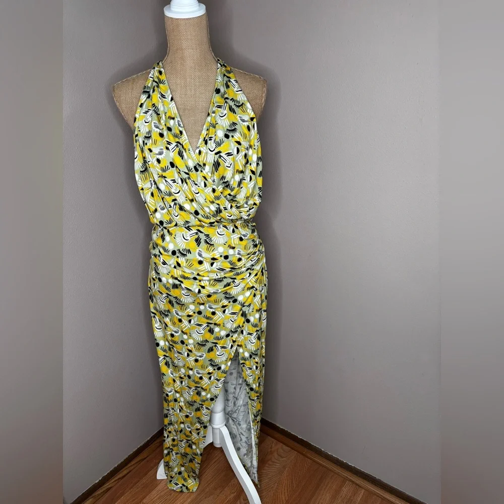 Free People Daria Halter Maxi Dress Apple Mint Low Back Slit Plunge Size Small - Picture 2 of 14
